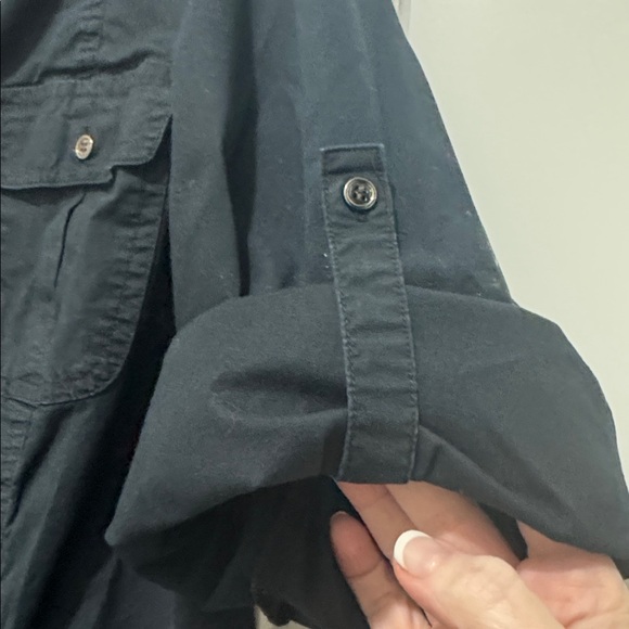 Lane Bryant Black Button Down 3/4 Roll Tab Sleeve Top - 22/24 - Picture 3 of 4